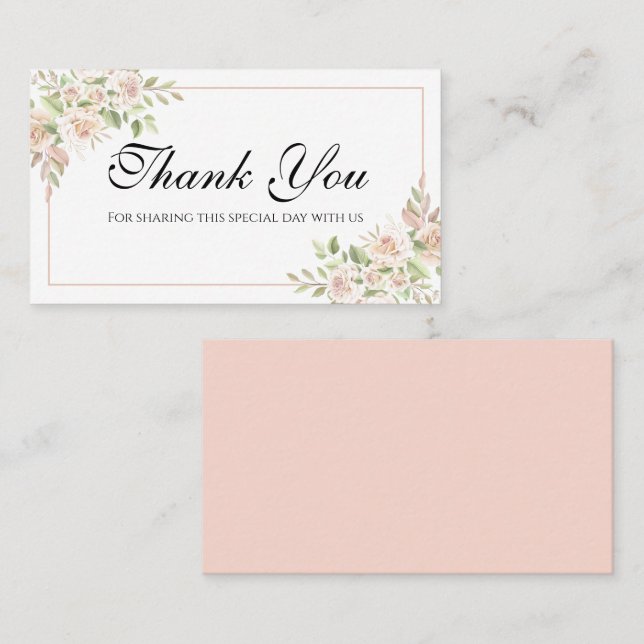 Elegant Floral Thank You Pink Rose Wedding   Place Place Card (Front/Back)
