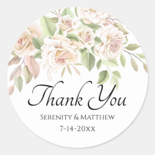 Elegant Floral Thank Your Pink Rose Wedding Classic Round Sticker
