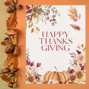 Elegant Floral Thanksgiving Holiday Card