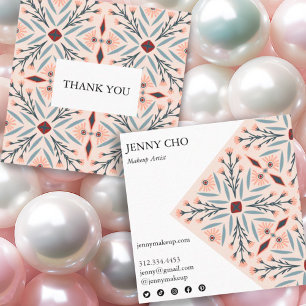 Elegant Floral Tiles Geometric Order Thank You  Square Business Card