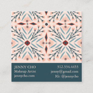 Elegant Floral Tiles Geometric Pink Blue Square Business Card