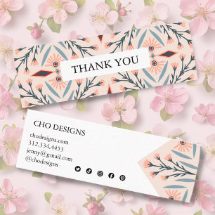 Elegant Floral Tiles Geometric Pink Thank You Mini Business Card
