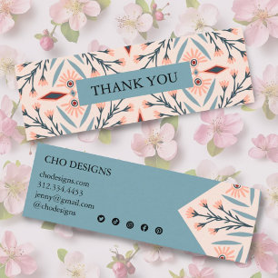 Elegant Floral Tiles Geometric Pink Thank You  Mini Business Card