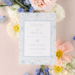 Elegant Floral Toile Blue Wedding Invitation