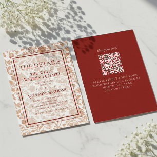Elegant Floral Toile QR Code Wedding Details Enclosure Card