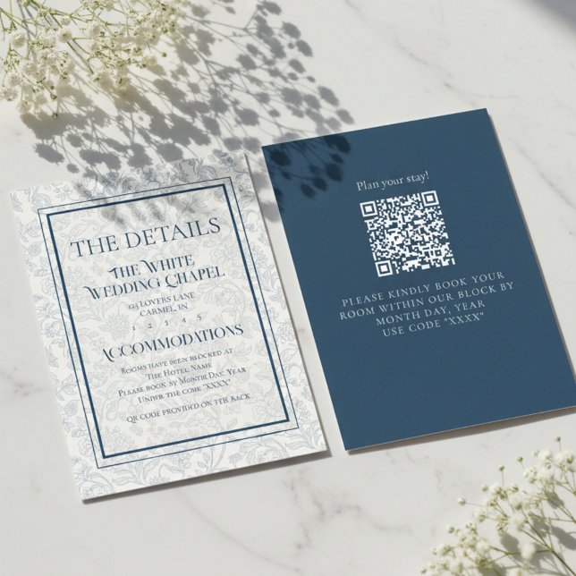 Elegant Floral Toile QR Code Wedding Details Enclosure Card (Formally invite guests to your big day with this Elegant Floral Toile QR Code Wedding Details Card!)
