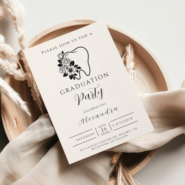 Elegant Floral Tooth Dental Graduation Invitation (Creator Uploaded)