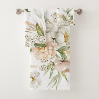 Elegant floral towels with soft, pastel flowers 