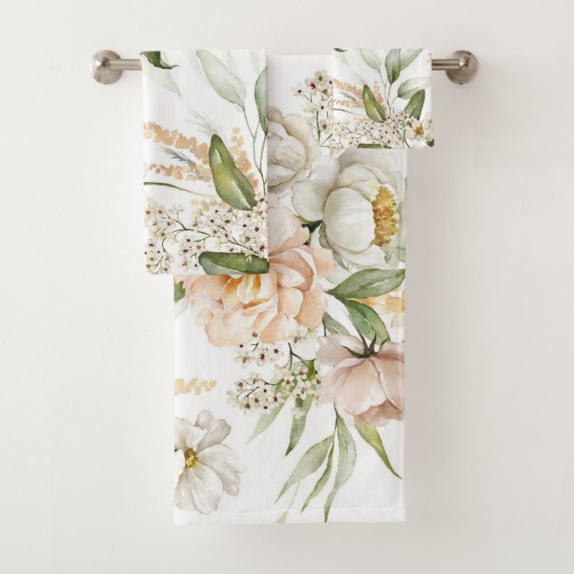 Elegant floral towels with soft, pastel flowers  (Insitu)