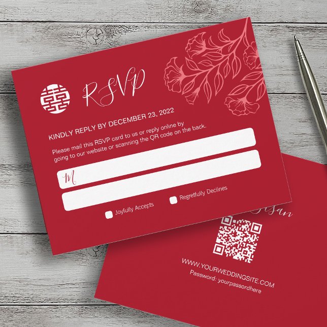 Elegant Floral Traditional Chinese Wedding RSVP (Creator Uploaded)