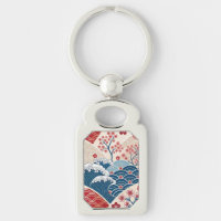 Elegant Floral Traditional Red Blue Asian Art