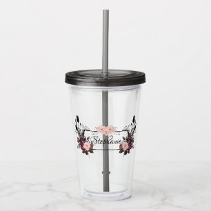Elegant Floral Transparent Personalised Name Acrylic Tumbler