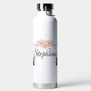  Elegant Floral Transparent Personalised Name Water Bottle