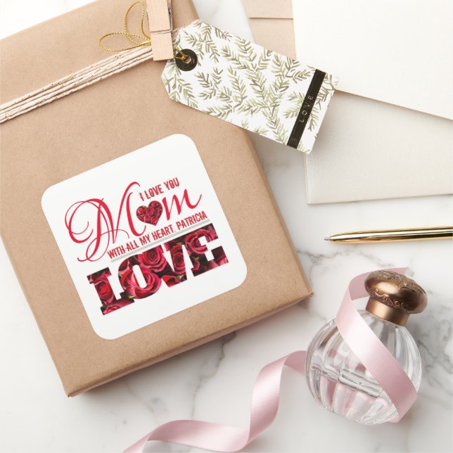 Elegant Floral Trendy I Love You Mum Mothers Day Square Sticker (Gifting)