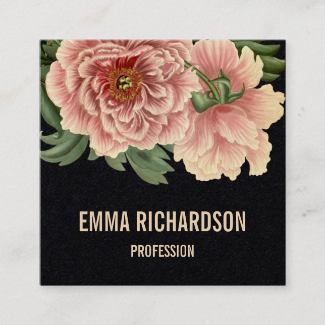 Elegant floral trendy pink peony business cards (Front)