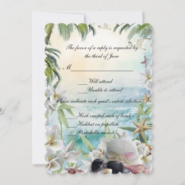 Elegant Floral Tropical Beach Wedding Response Invitation (Front)