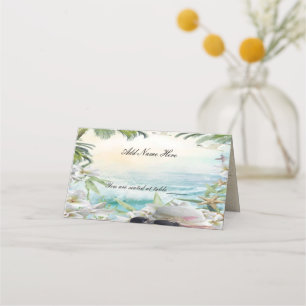 Elegant Floral Tropical Beach Wedding Table Place Card