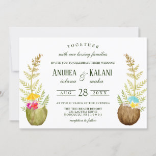 Elegant Floral Tropical Hawaii Beach Wedding Invitation