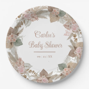 Elegant Floral Tropical Pampas Grass Personalised Paper Plate