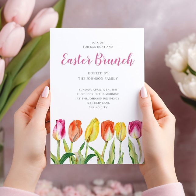 Elegant Floral Tulip Easter Brunch   Invitation (Modern Purple Botanical Wreath Easter Brunch Invitation)