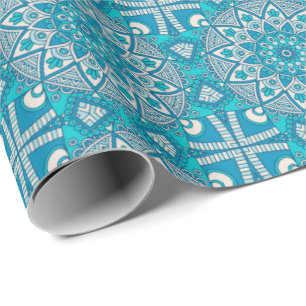Elegant floral Turquoise Boho vitral pattern Wrapping Paper