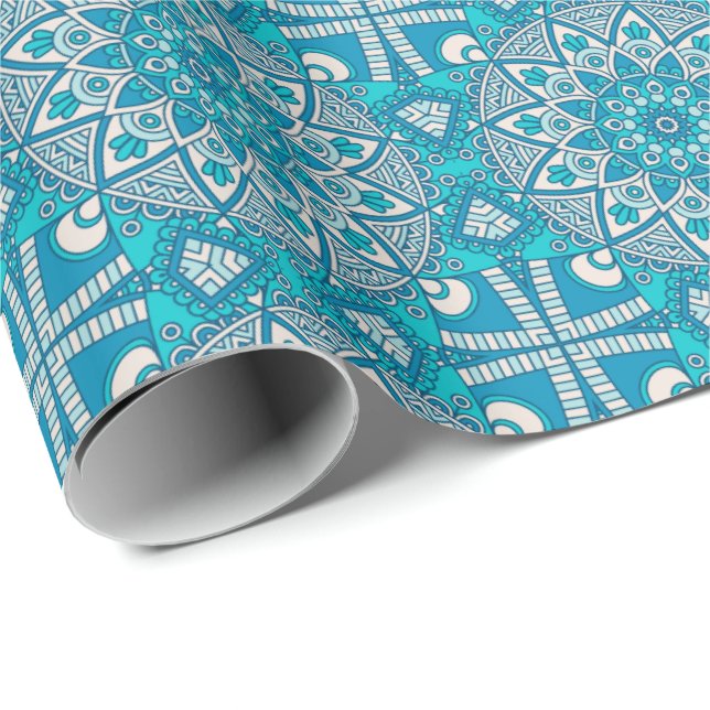 Elegant floral Turquoise Boho vitral pattern Wrapping Paper (Roll Corner)
