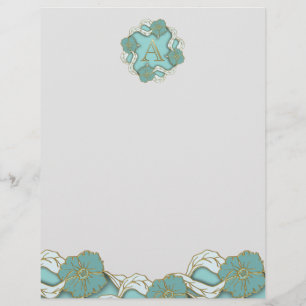 Elegant Floral Turquoise gold monogram letter A Custom Letterhead