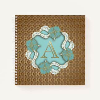 Elegant Floral Turquoise gold monogram letter A Notebook