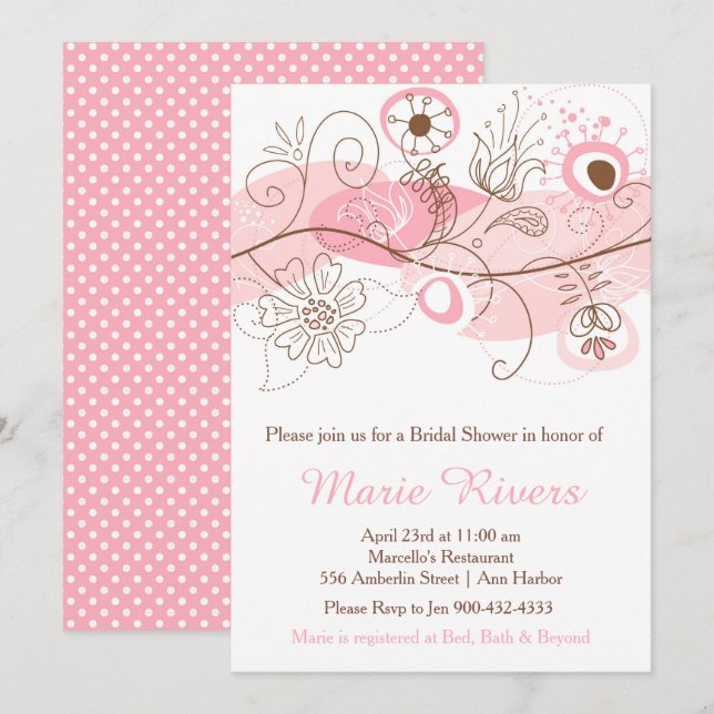 Elegant Floral Twist Bridal Shower in Pink Invitation (Front/Back)