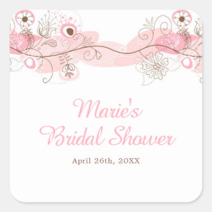 Elegant Floral Twist Bridal Shower in Pink Square Sticker