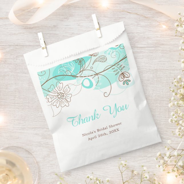 Elegant Floral Twist Bridal Shower in Turquoise Favour Bag (Clipped)