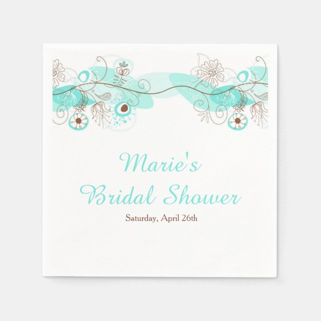 Elegant Floral Twist Bridal Shower in Turquoise Napkin (Front)