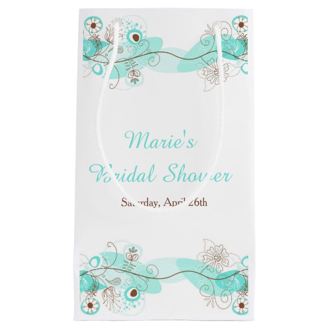 Elegant Floral Twist Bridal Shower in Turquoise Small Gift Bag (Front)