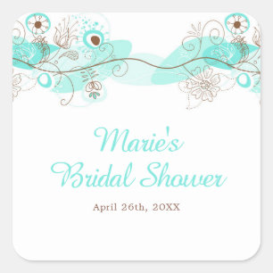 Elegant Floral Twist Bridal Shower in Turquoise Square Sticker