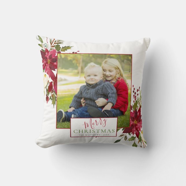 Elegant Floral Typography Photo Keepsake Holiday Cushion (Front)