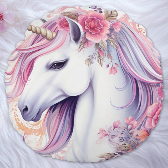 Elegant Floral Unicorn Magic Round Cushion (Creator Uploaded)
