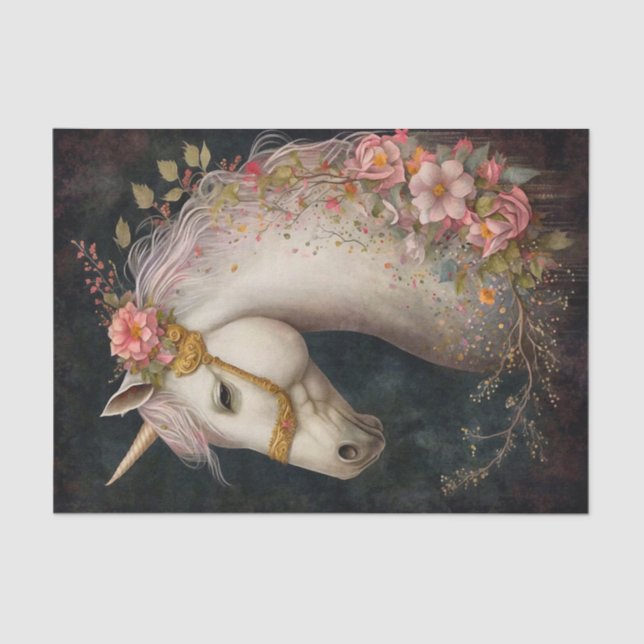 Elegant Floral Unicorn Tissue Paper (Front)