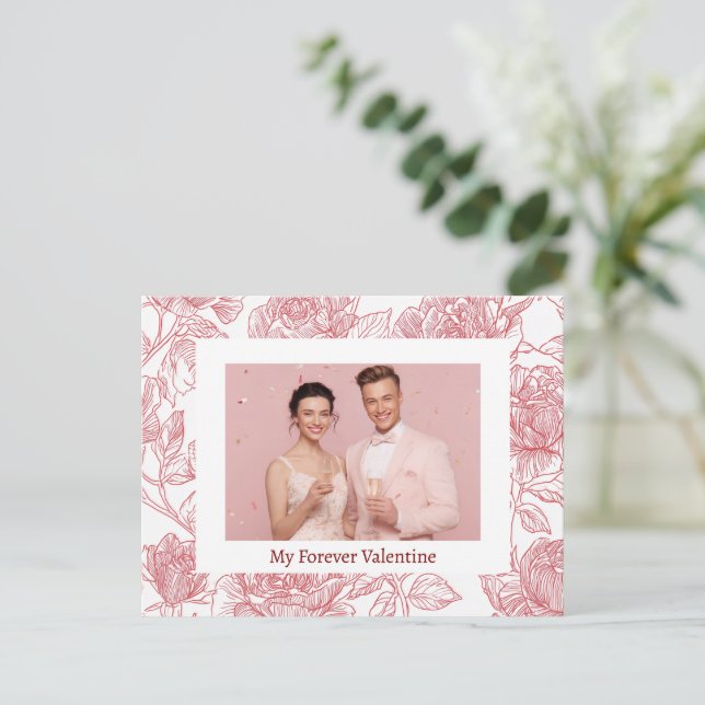 Elegant Floral Valentine's Day Card - Custom Photo (Standing Front)