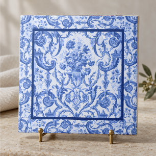 Elegant floral vase Blue toile de jouy monogram Ceramic Tile