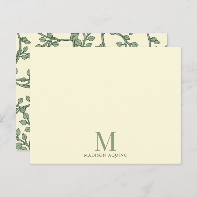 Elegant Floral Vines Monogrammed Card (Front/Back)