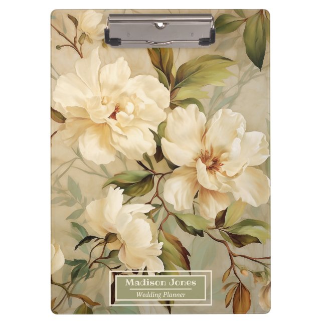 Elegant Floral Vintage Art Clipboard (Front)