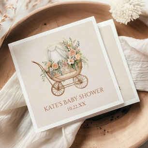 Elegant Floral Vintage Baby Carriage Baby Shower Napkin