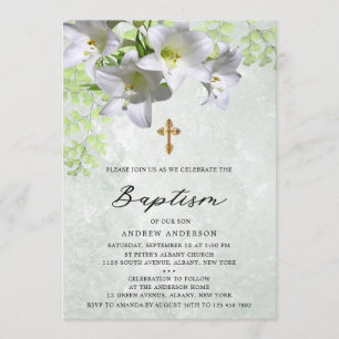 Elegant Floral Vintage Baptism Invitation