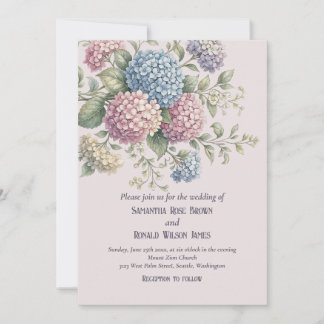Elegant Floral Vintage Blush Hydrangea Wedding Invitation