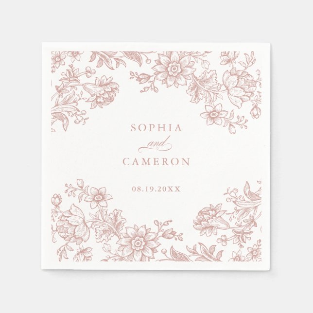 Elegant Floral Vintage Botanical Blush Wedding Napkin (Front)