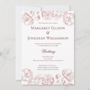 Elegant Floral Vintage Botanical Bordeaux Wedding Invitation