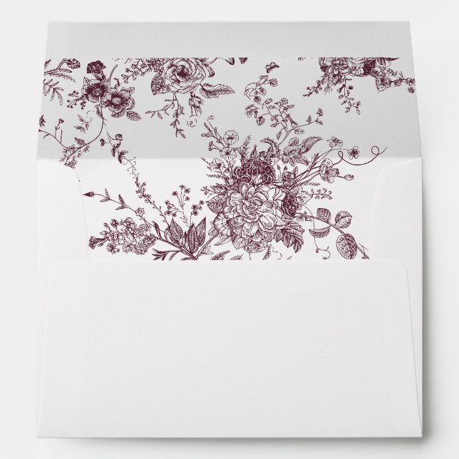 Elegant Floral Vintage Botanical Burgundy Wedding Envelope (Back (Bottom))
