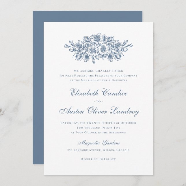 Elegant Floral Vintage Botanical Classic Wedding Invitation (Front/Back)