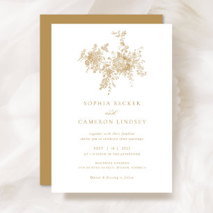 Elegant Floral Vintage Botanical Gold Wedding Invitation