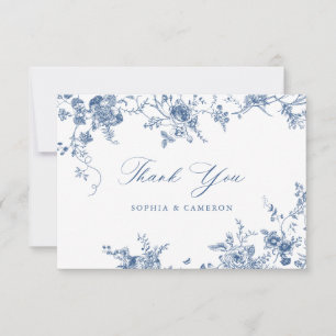 Elegant Floral Vintage Botanical Navy Blue Thank You Card